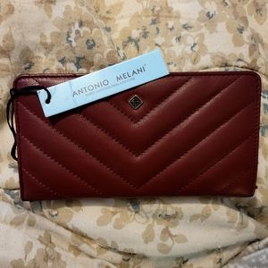 NWT Leather Antonio Melani Wine Quilted Snap Wallet